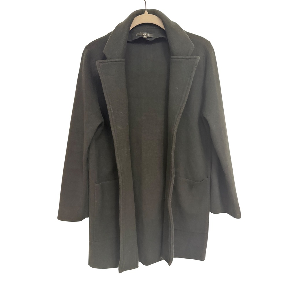 Quince Organic Cotton Knit Blazer Coat Dark Green Black XS Open Front Cardigan